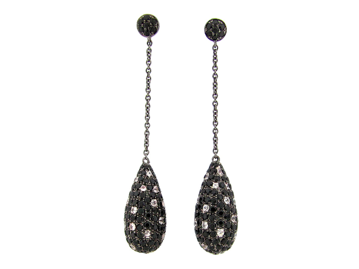 BLACK SPINEL & WHITE SAPPHIRE EARRING, BLACK FINISH, SILVER (N/E)