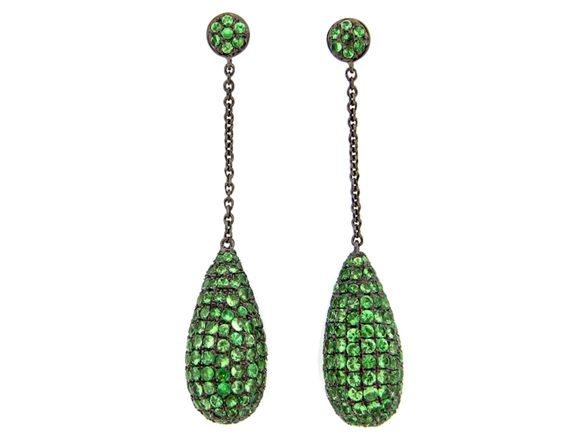 TSAVORITE EARRING, BLACK FINISH, SILVER (N)