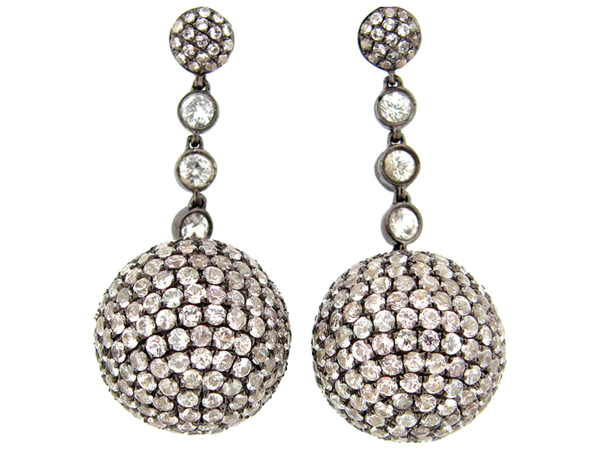 WHITE SAPPHIRE EARRING, BLACK FINISH, SILVER (H)