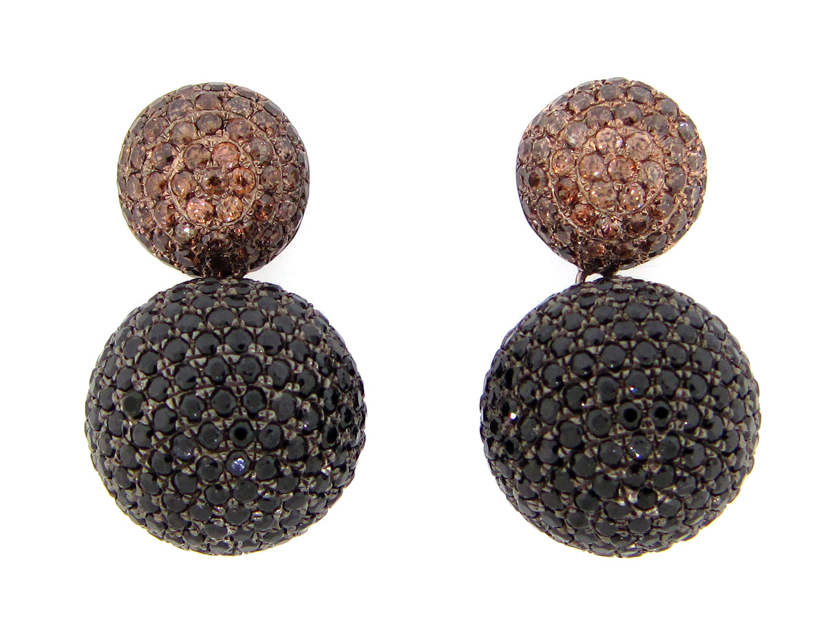 BLACK SPINEL & BROWN ZIRCON EARRING, BLACK & BROWN FINISH, SILVER (H/N)