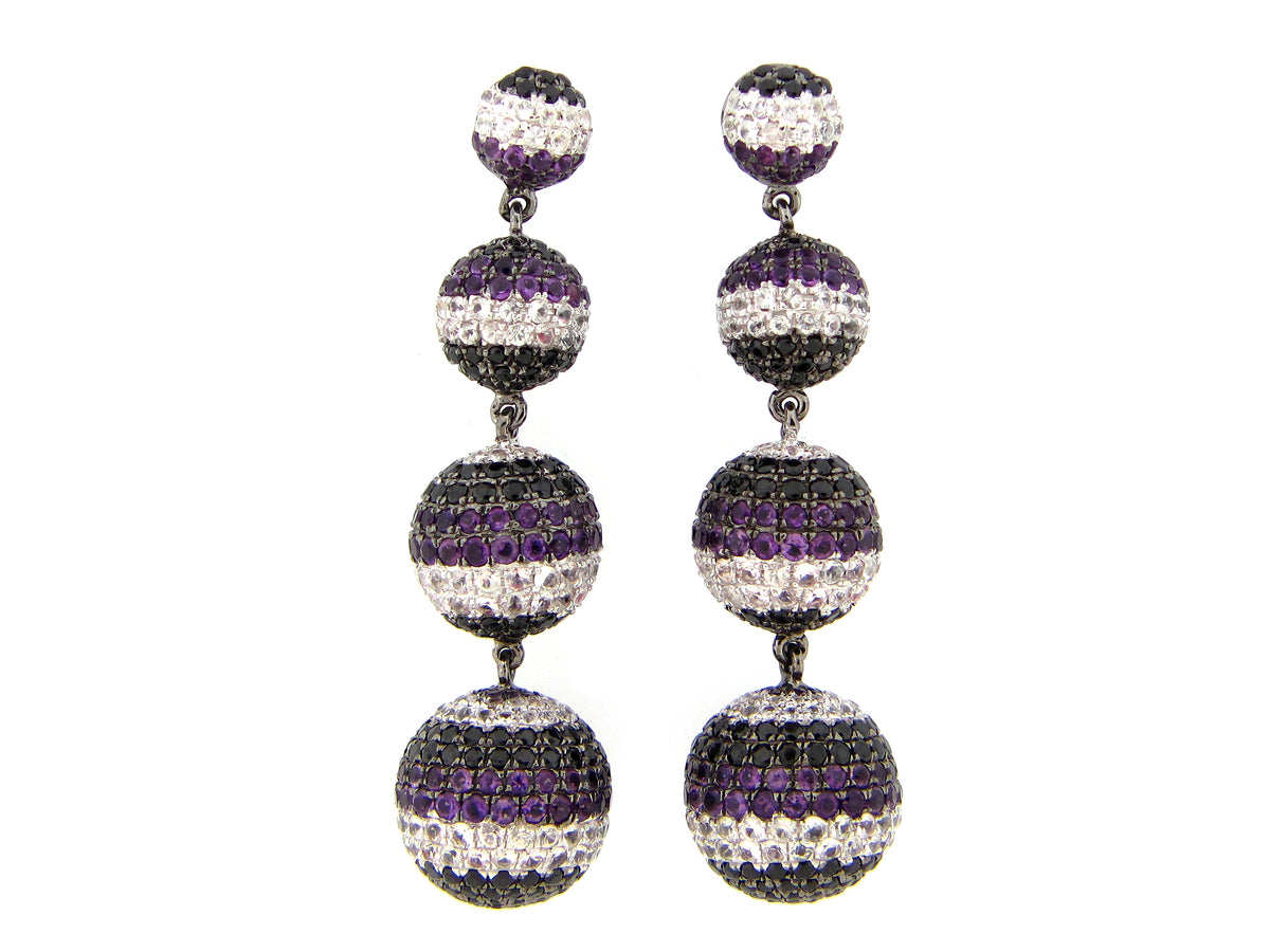 WHITE SAPPHIRE, BLACK SPINEL & AMETHYST EARRING, BLACK FINISH, SILVER (H)