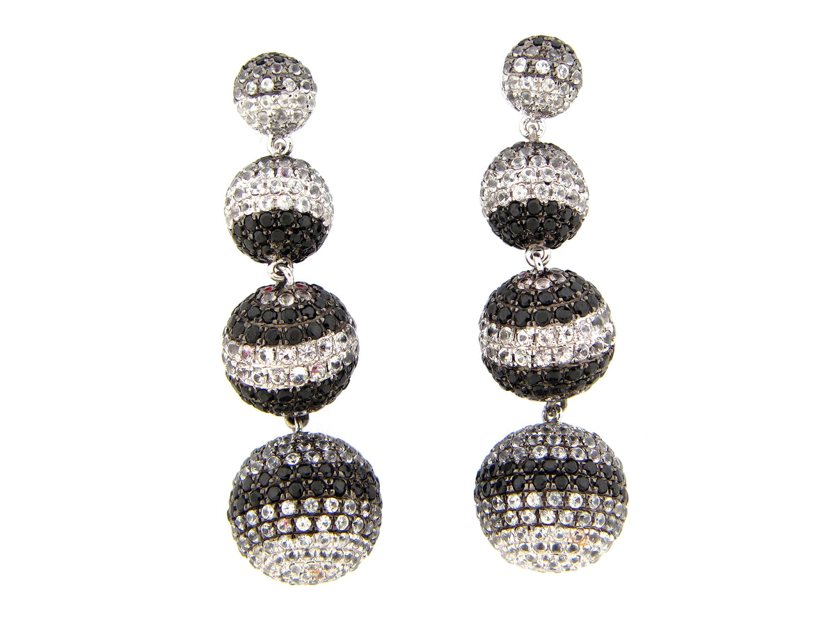 WHITE SAPPHIRE & BLACK SPINEL EARRING, SILVER (H)