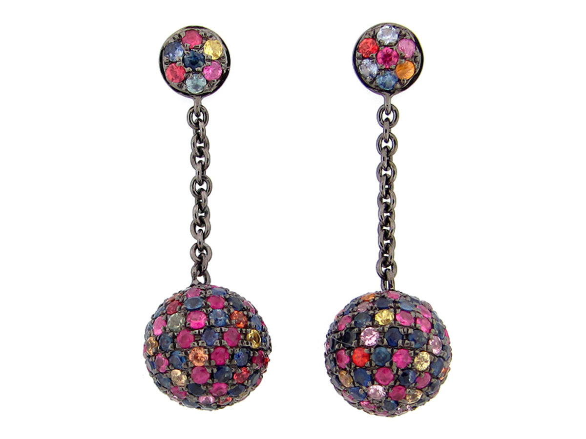 RAINBOW SAPPHIRE EARRING, BLACK FINISH, SILVER (H/U)