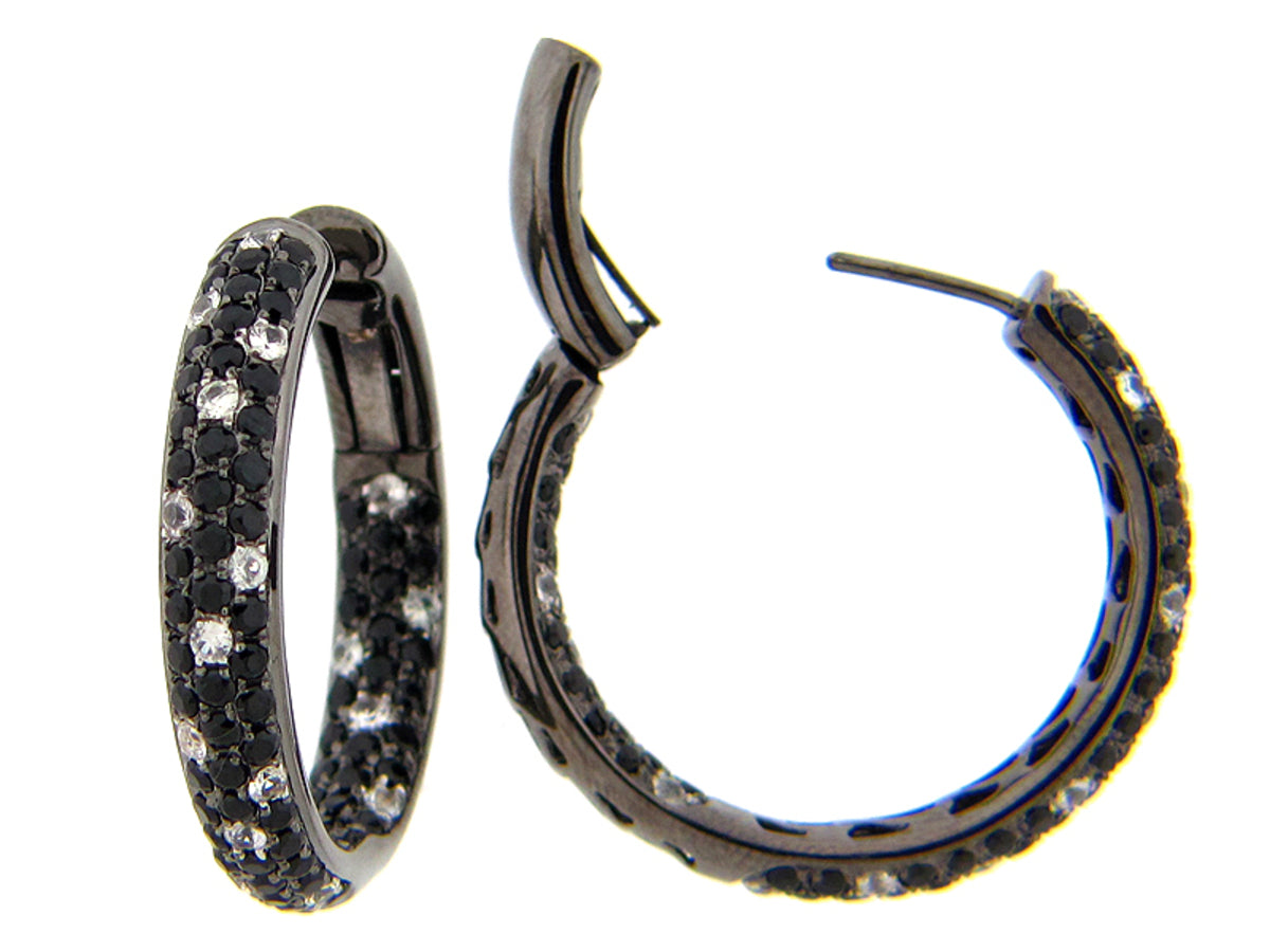 BLACK SPINEL & WHITE SAPPHIRE EARRING, BLACK FINISH, SILVER (N/H)