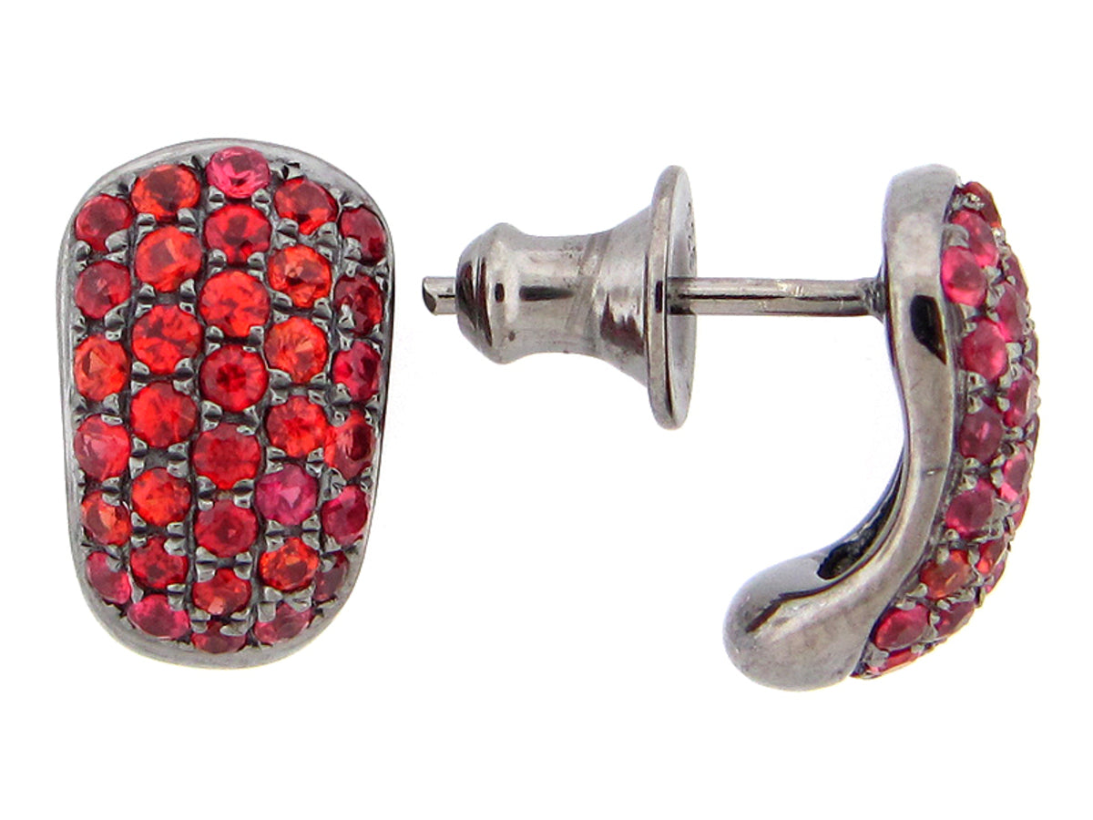 RED ORANGE SAPPHIRE EARRING, BLACK FINISH, SILVER (H/U)