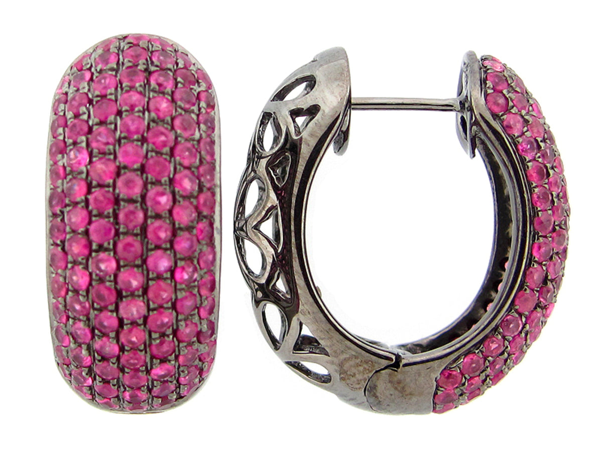 PINK SAPPHIRE EARRING, BLACK FINISH