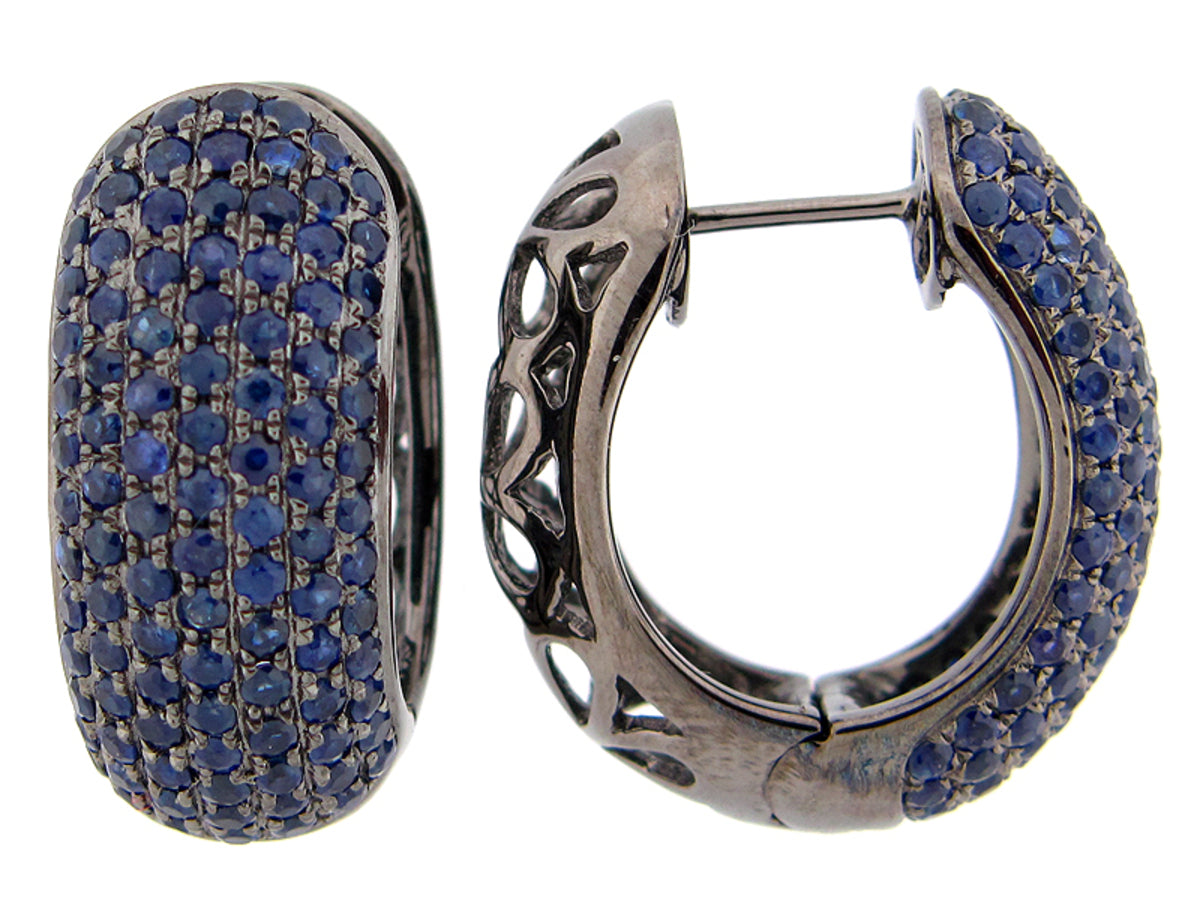 SAPPHIRE EARRING, BLACK FINISH, SILVER (H)