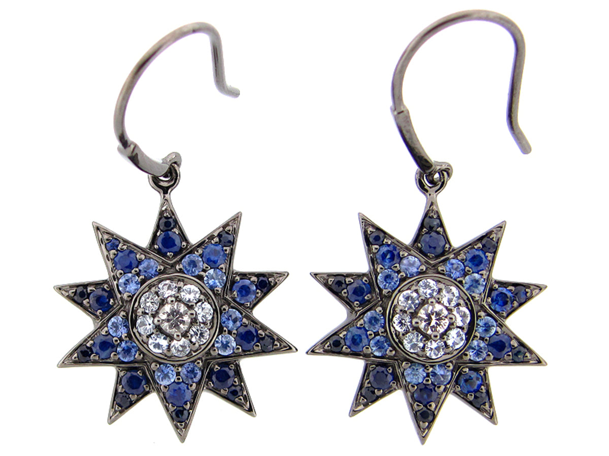 SAPPHIRE EARRING, BLACK FINISH, SILVER (H)