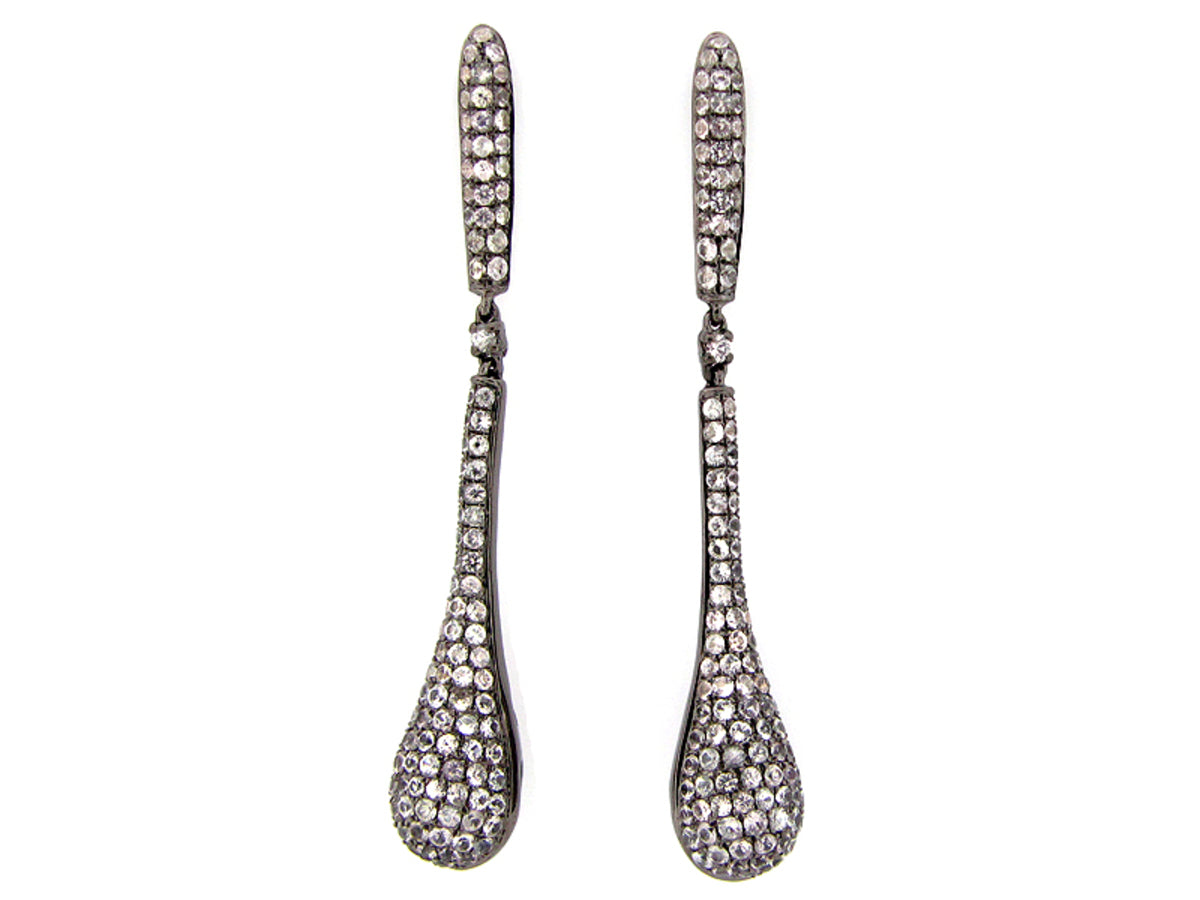 WHITE SAPPHIRE EARRING, BLACK FINISH, SILVER (H)