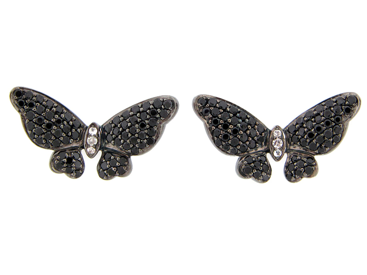 BLACK SPINEL & WHITE SAPPHIRE EARRING, BLACK FINISH, SILVER (N/E)