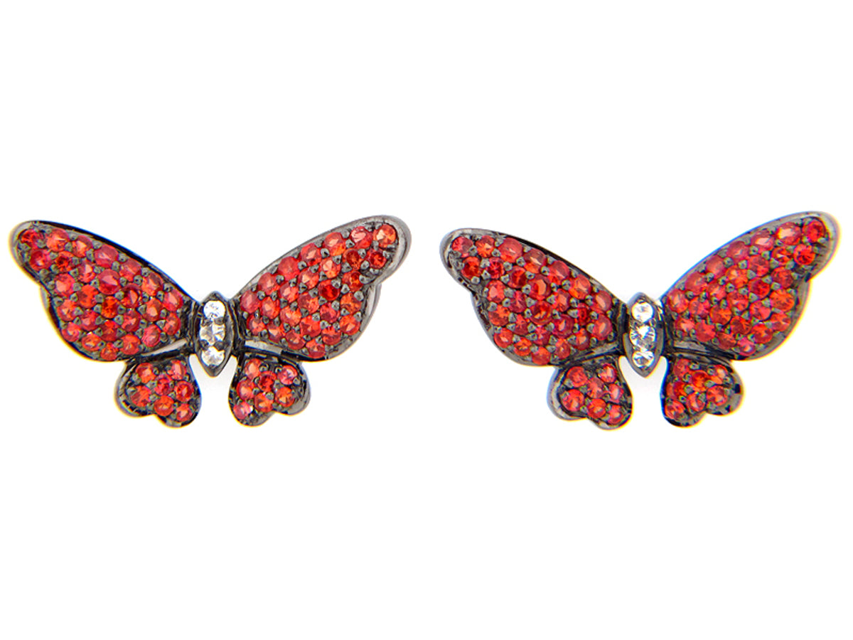 ORANGE & WHITE SAPPHIRE EARRING, BLACK FINISH, SILVER (E/U)
