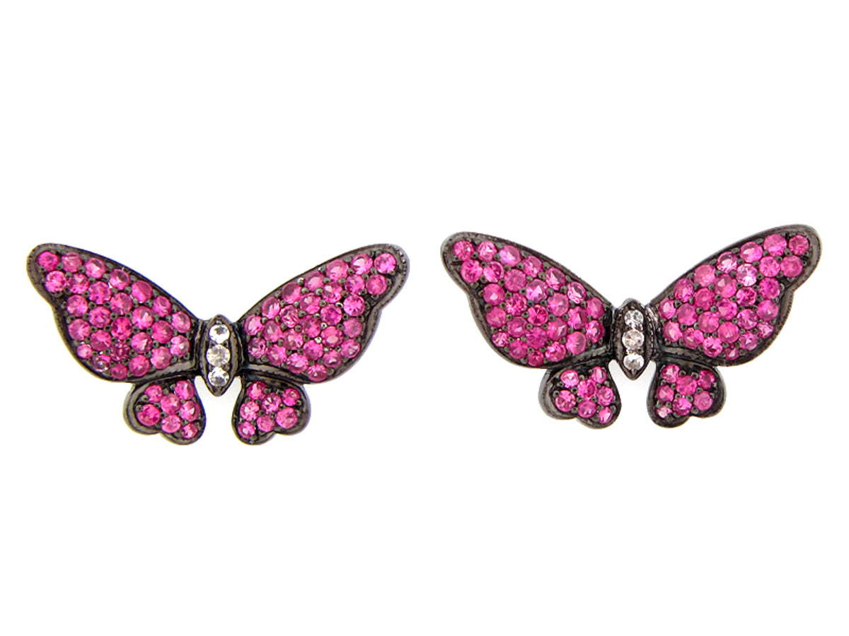 PASTEL PINK & WHITE SAPPHIRE EARRING, BLACK FINISH, SILVER (E)