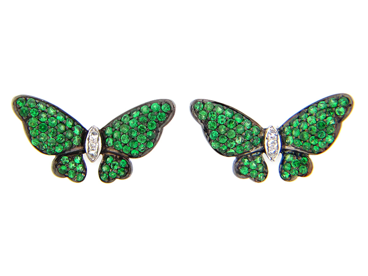TSAVORITE & WHITE SAPPHIRE EARRING, BLACK FINISH, SILVER (N/H)