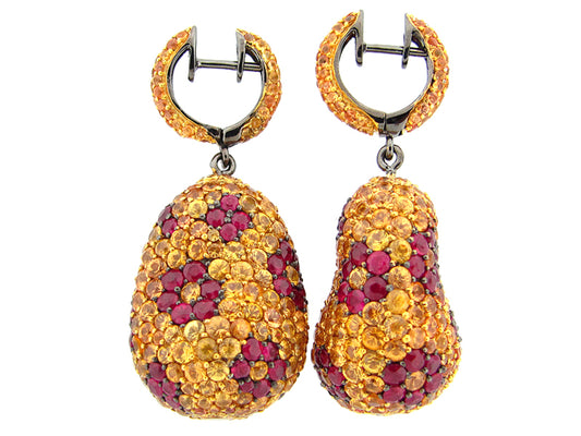 YELLOW SAPPHIRE & RUBY EARRING, BLACK FINISH, SILVER (H)