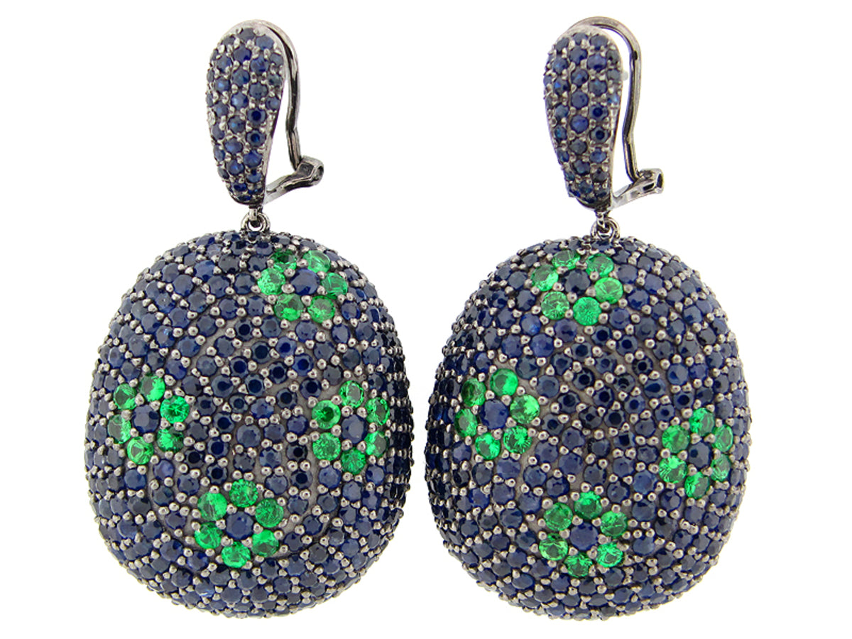 SAPPHIRE & TSAVORITE EARRING, BLACK FINISH, SILVER (H)