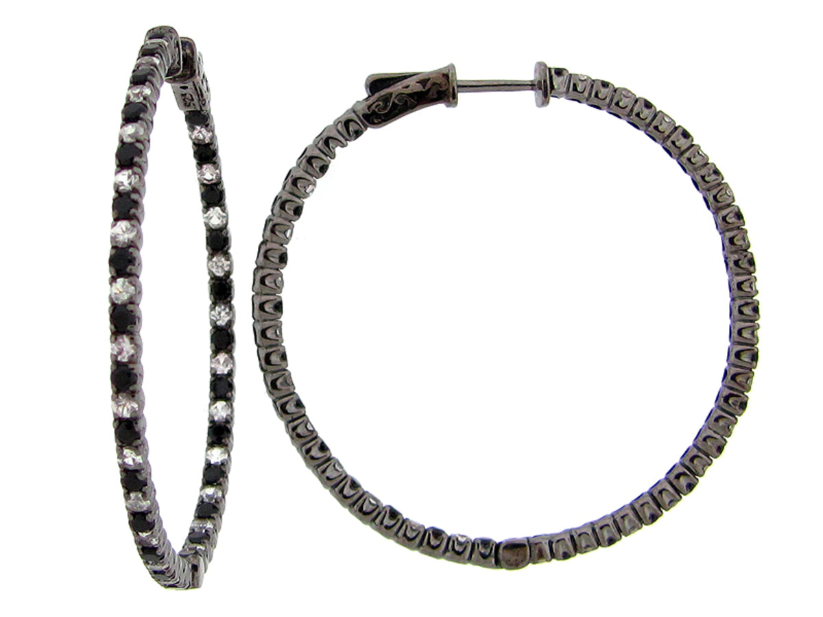 BLACK SPINEL & WHITE SAPPHIRE EARRING, BLACK FINISH, SILVER (N/H)