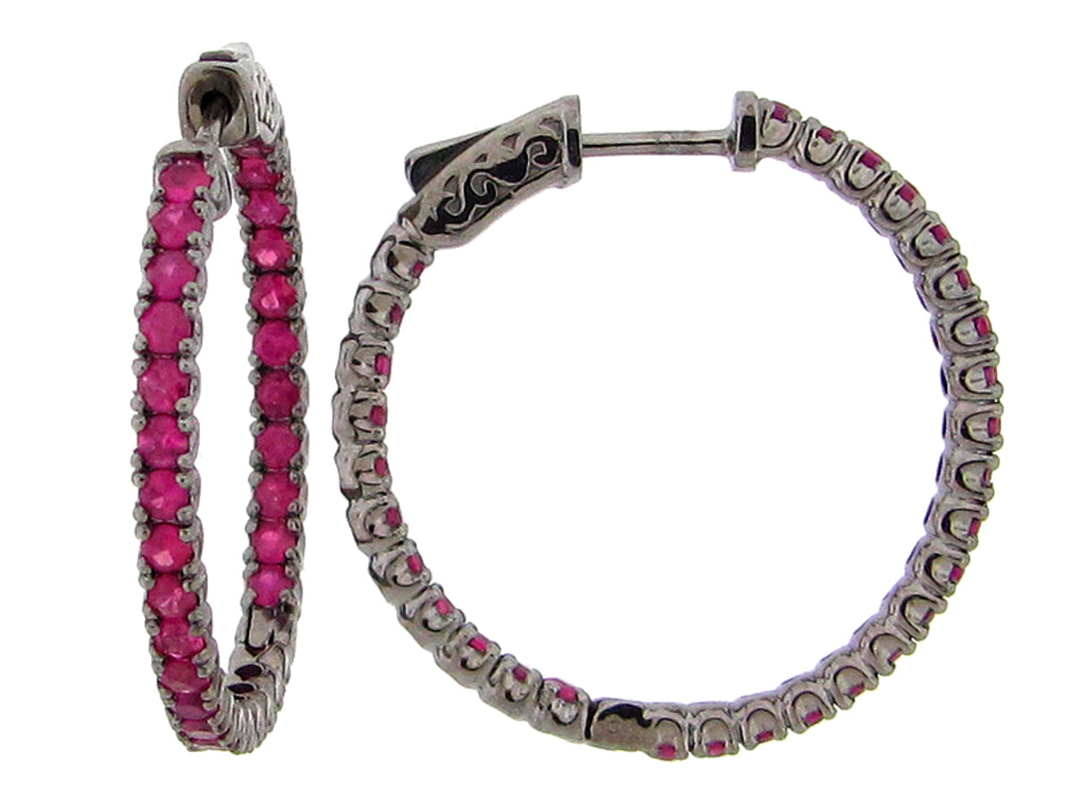 PINK SAPPHIRE EARRING, BLACK FINISH, SILVER (H)