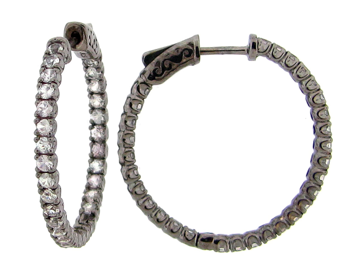 WHITE SAPPHIRE EARRING, BLACK FINISH, SILVER (H)