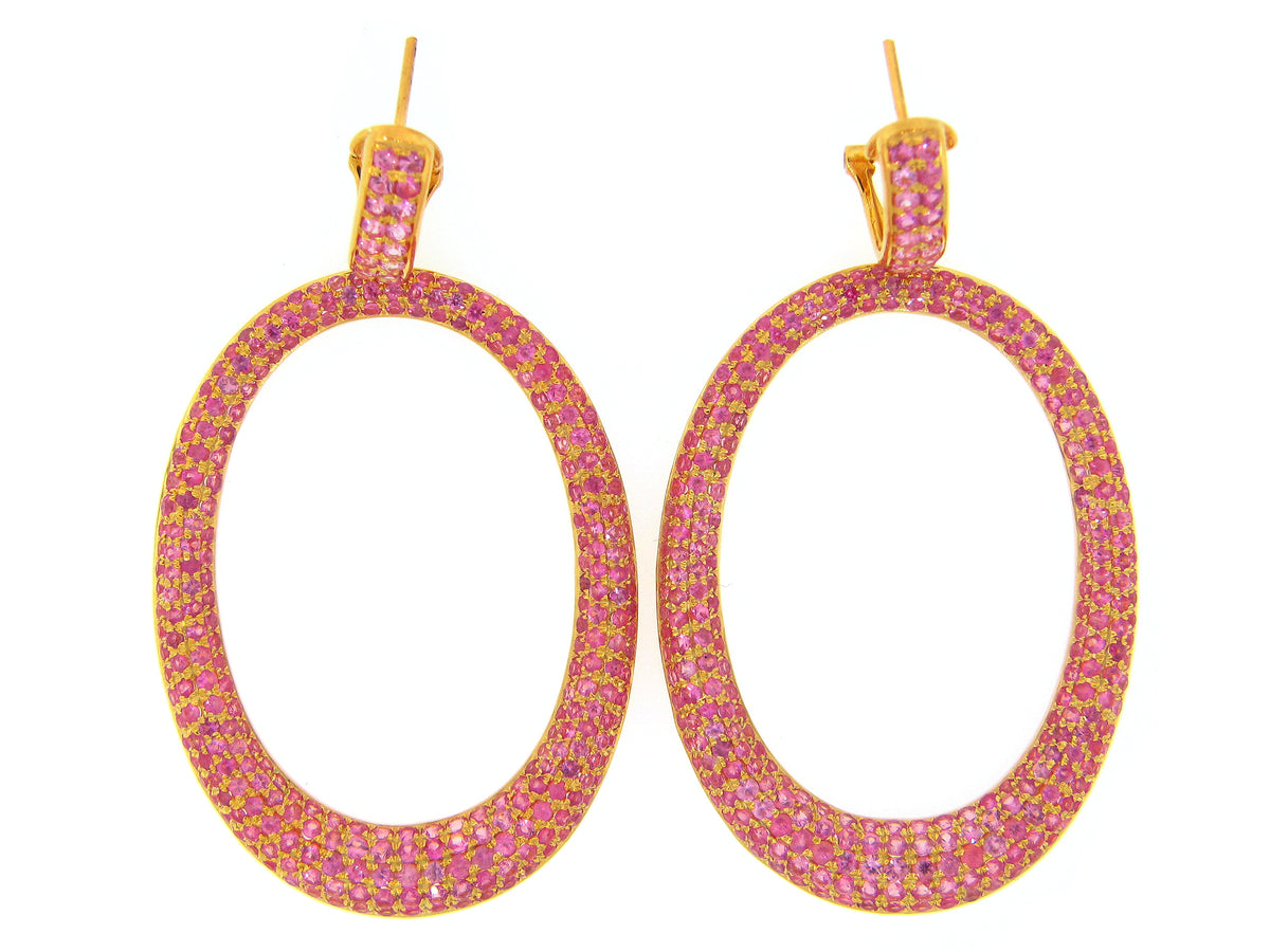 PINK SAPPHIRE EARRING, YELLOW FINISH, SILVER (H)