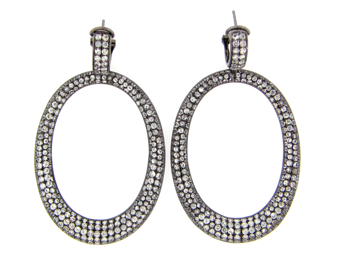 WHITE SAPPHIRE EARRING, BLACK FINISH, SILVER (H)
