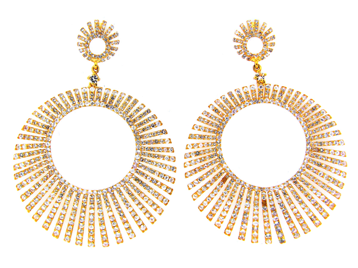 WHITE SAPPHIRE STARBURST EARRING, YELLOW FINISH, SILVER (H)