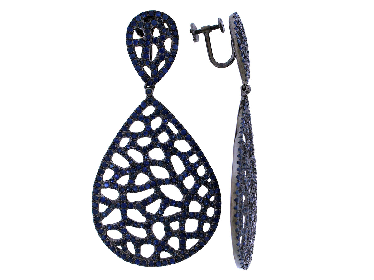 SAPPHIRE EARRING, FRENCH BACK, BLACK FINISH, SILVER (H)