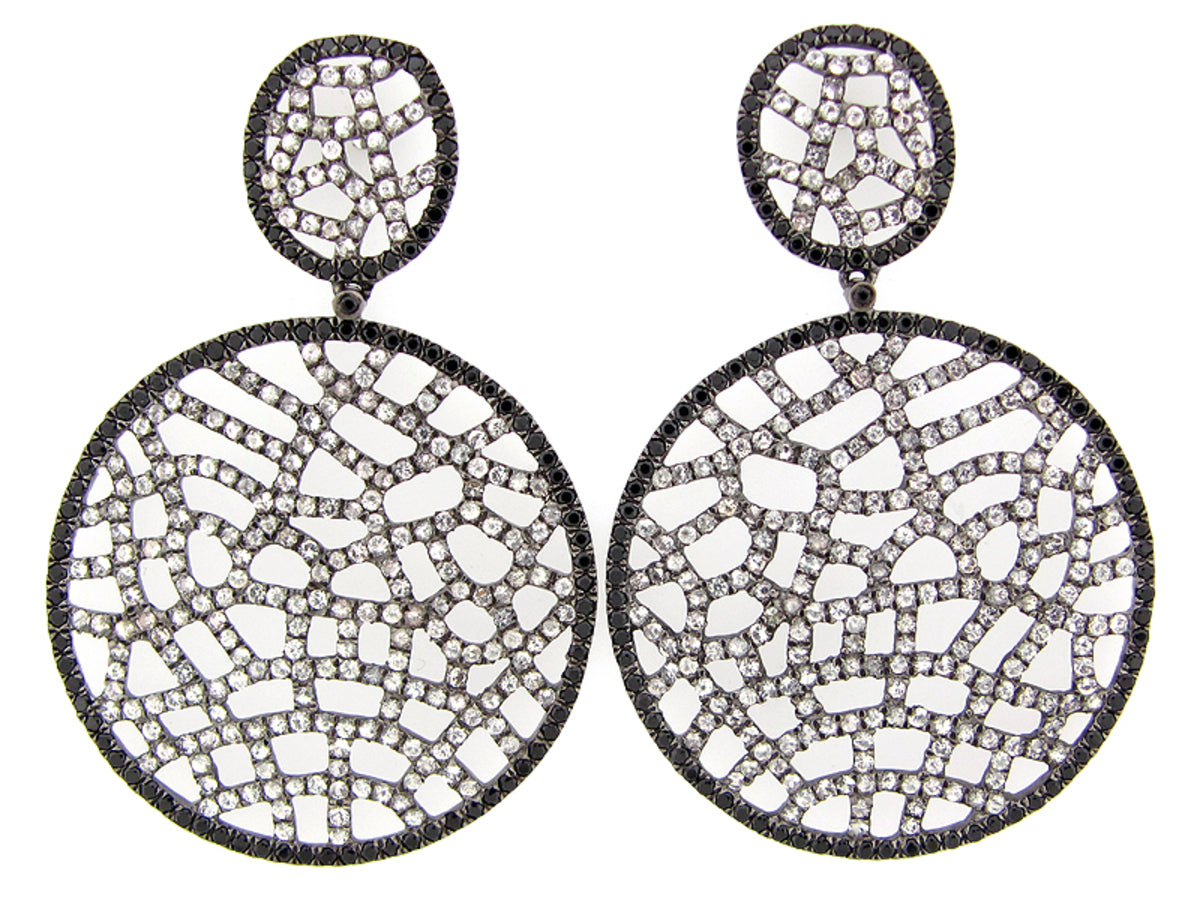 BLACK SPINEL & WHITE SAPPHIRE EARRING, BLACK FINISH, SILVER (N/H)