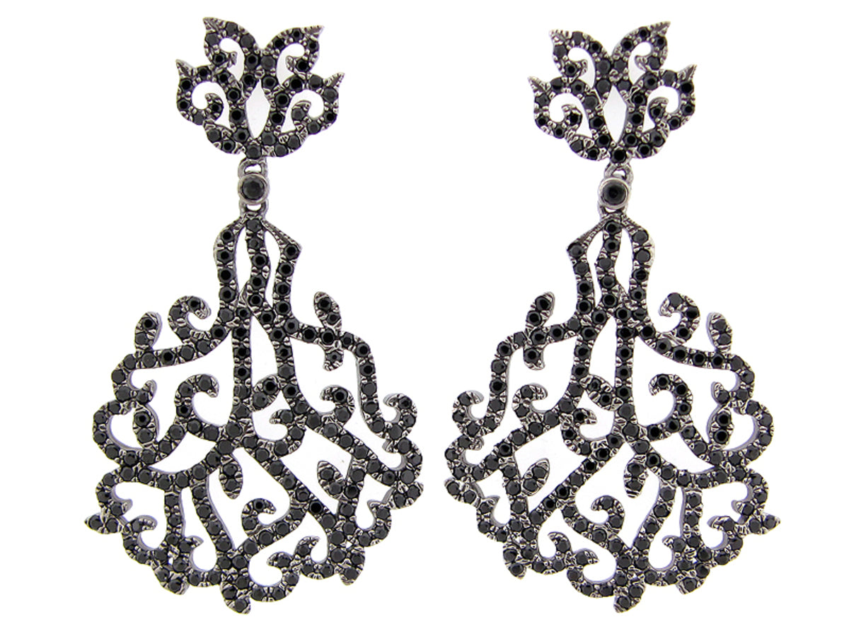 BLACK SPINEL EARRING, BLACK FINISH, SILVER (N)