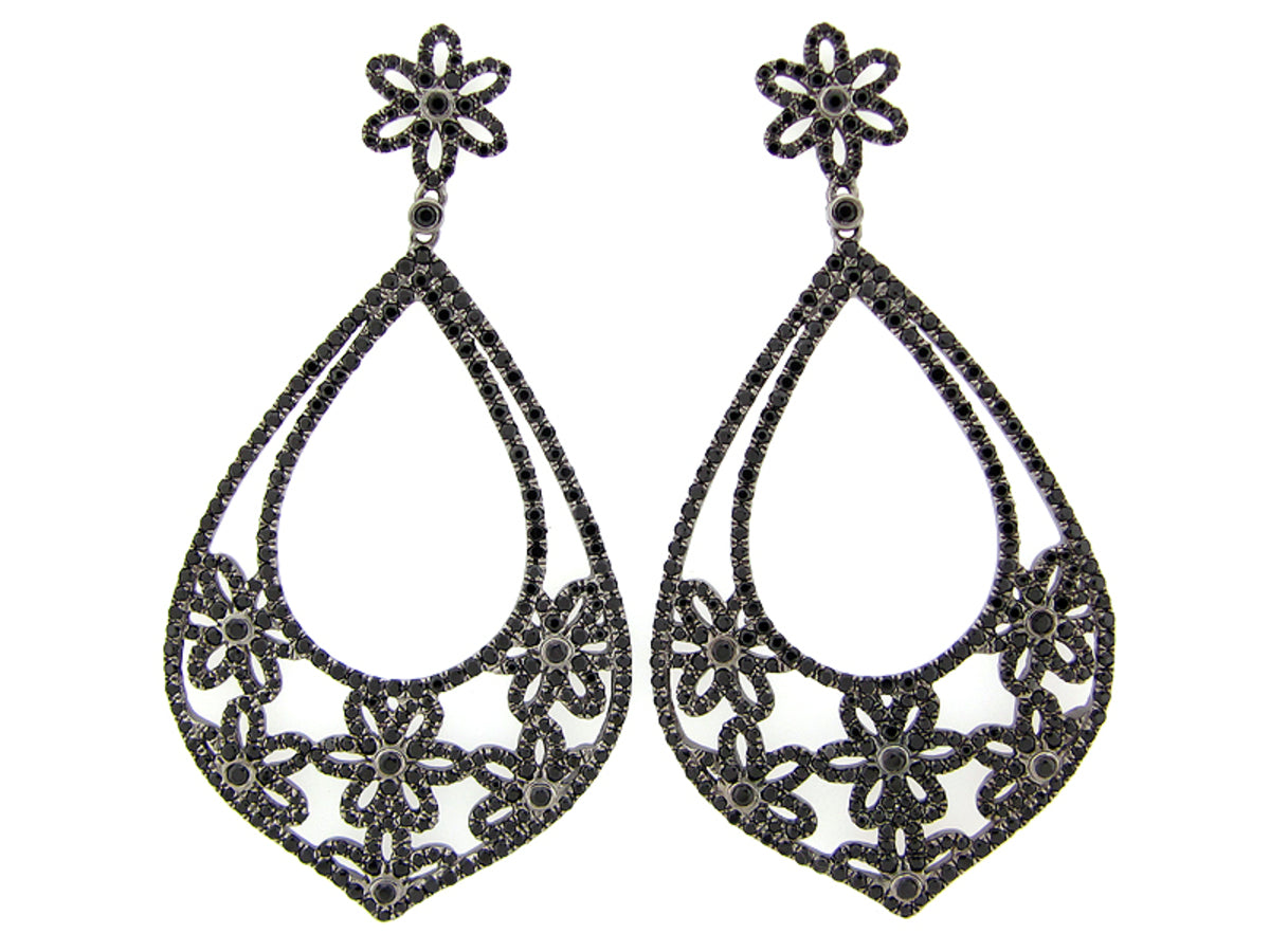 BLACK SPINEL EARRING, BLACK FINISH, SILVER (N)