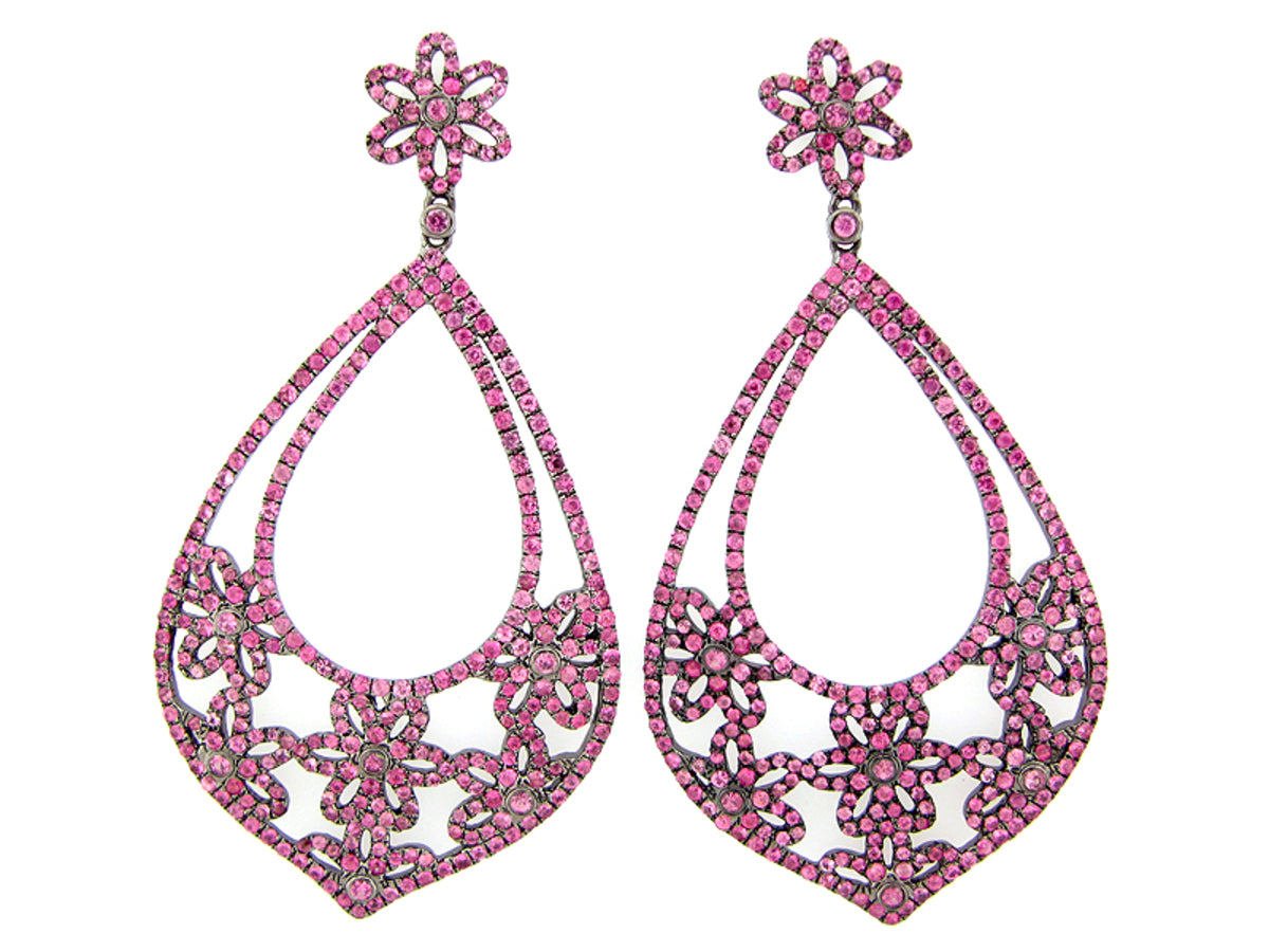 PINK SAPPHIRE EARRING, BLACK FINISH, SILVER (H)