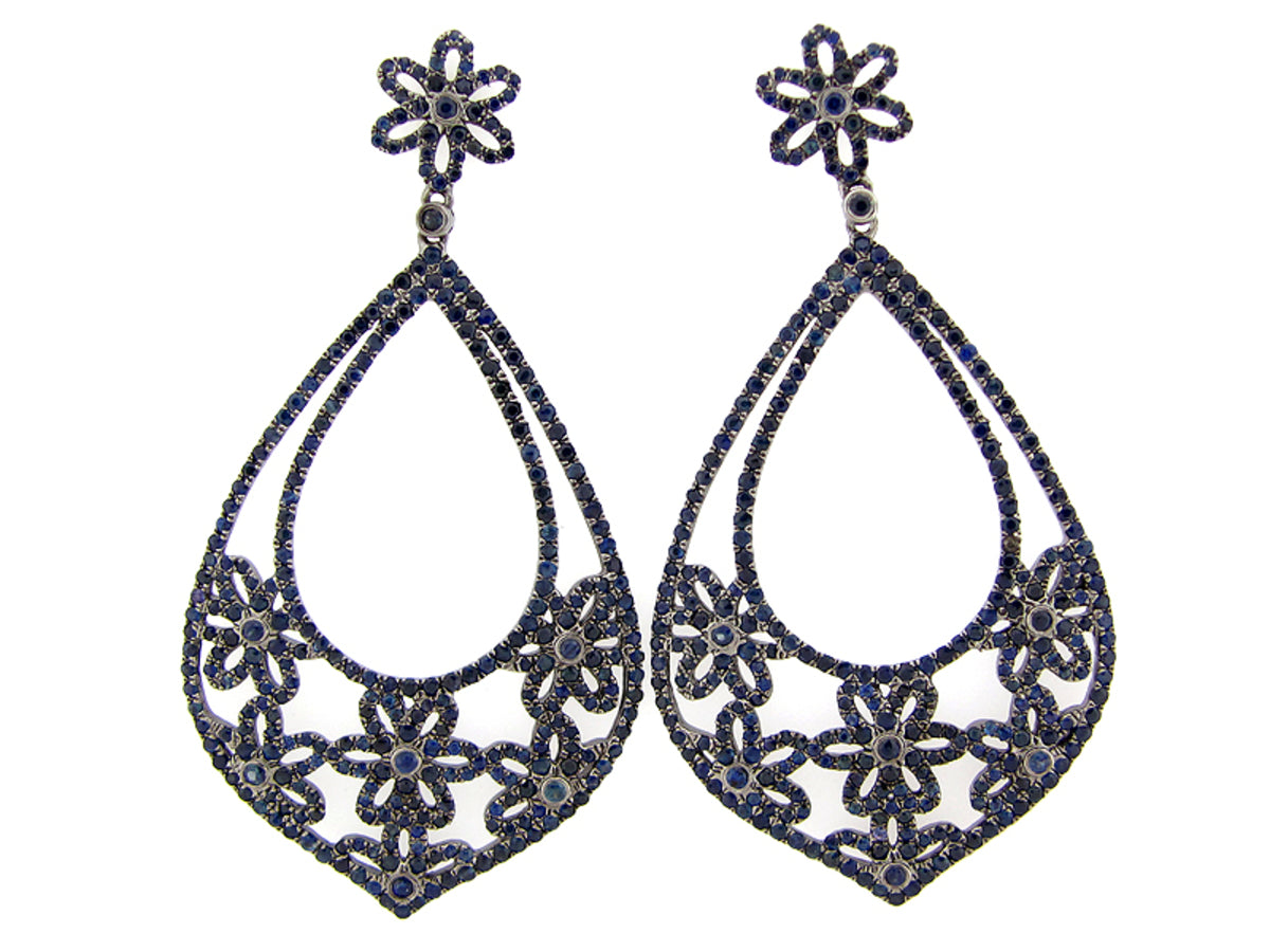 SAPPHIRE EARRING, BLACK FINISH, SILVER (H)