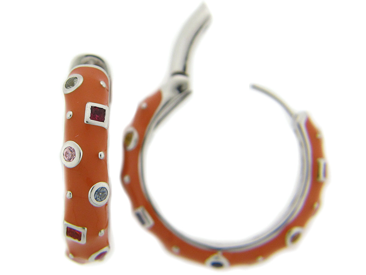 RAINBOW SAPPHIRE/ORANGE ENAMEL EARRING
