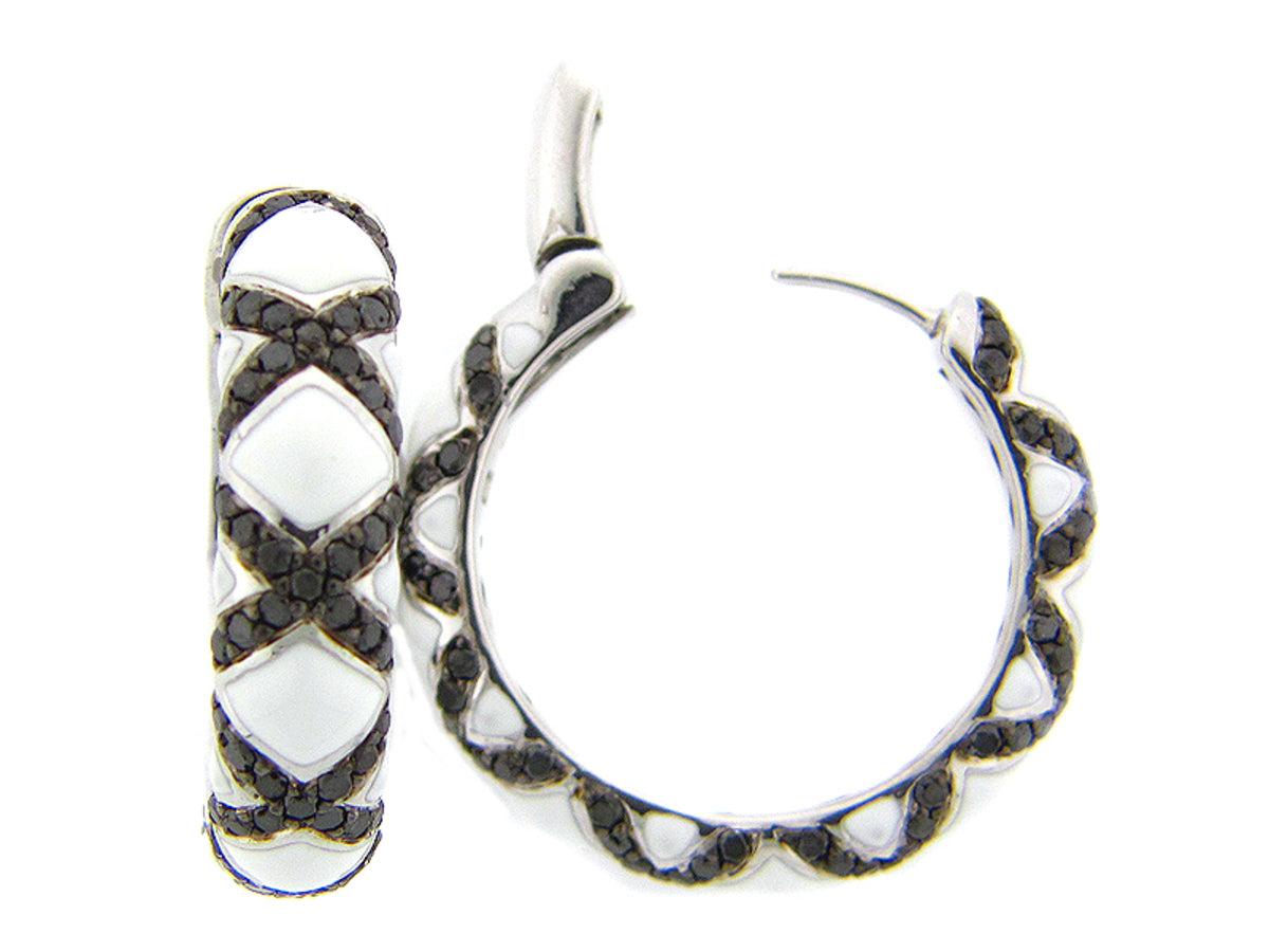 BLACK DIAMOND/WHITE ENAMEL EARRING