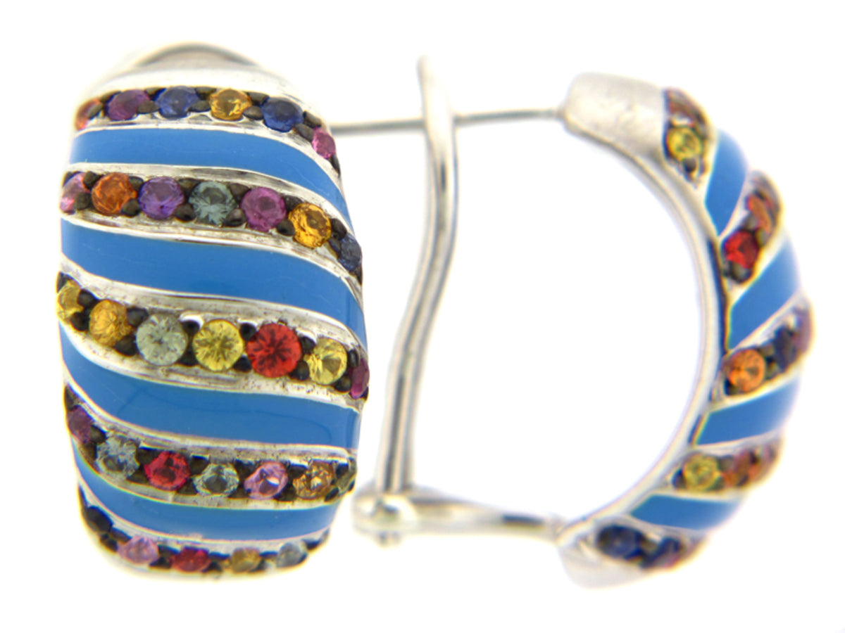 RAINBOW SAPPHIRE/BLUE ENAMEL EARRING