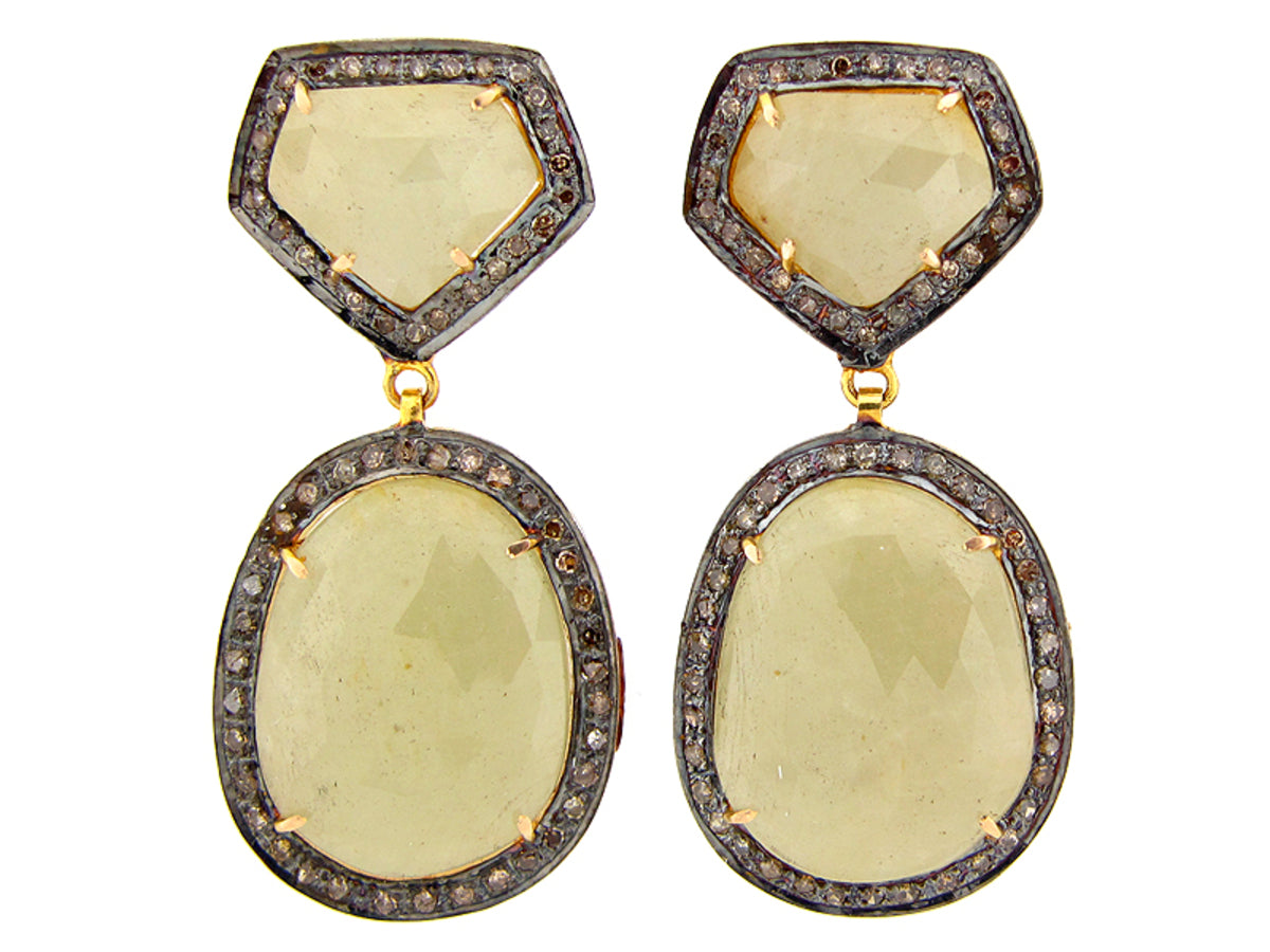 SAPPHIRE & BROWN DIAMOND EARRING, SILVER/14K POST & NUT, (N), C=50.75