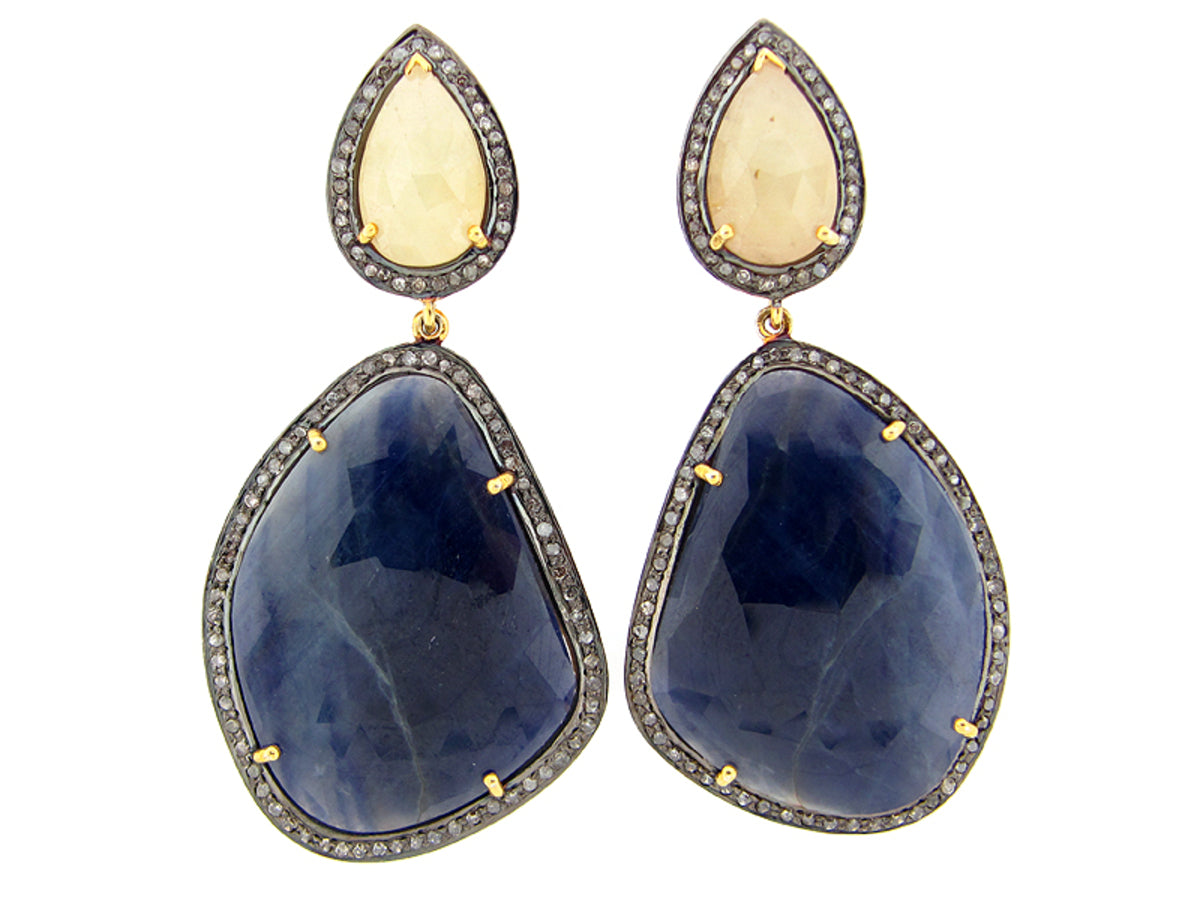 SAPPHIRE & BROWN DIAMOND EARRING, SILVER/14K POST & NUT, (N), C=65.83