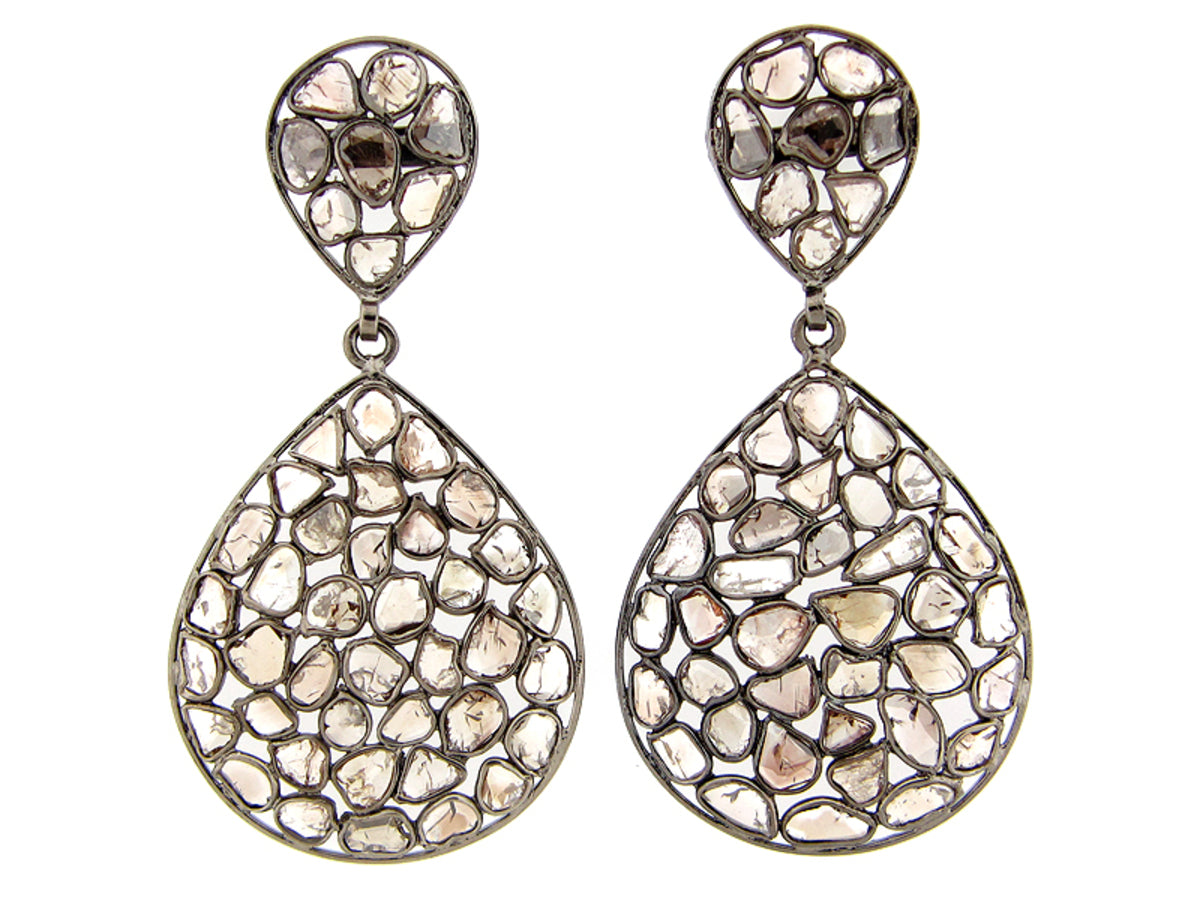 DIAMOND SLICE EARRING, SILVER, BLACK FINISH