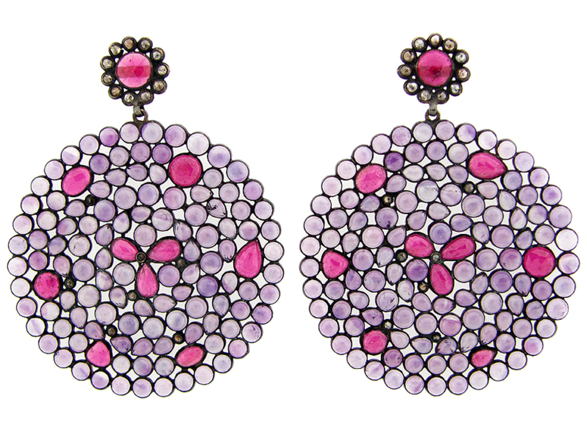 AMETHYST, RUBY, BROWN DIAMOND EARRING, SILVER (H), C=63.80