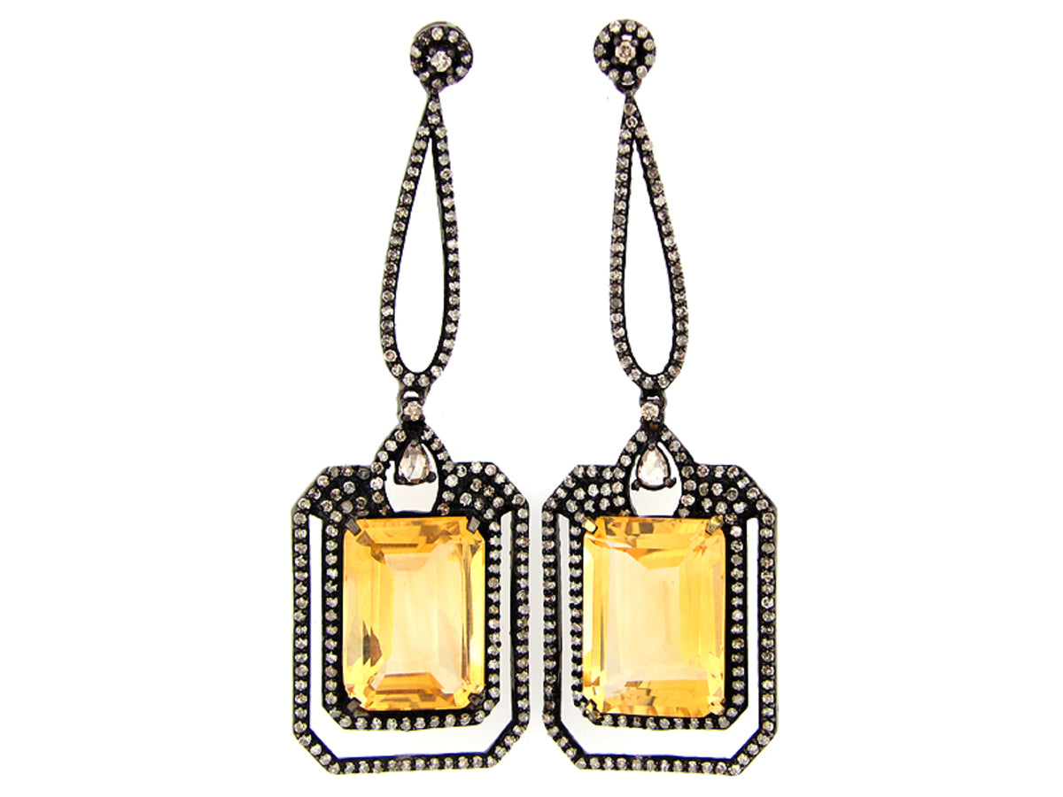 CITRINE & BROWN DIAMOND EARRING, SILVER (H/N)
