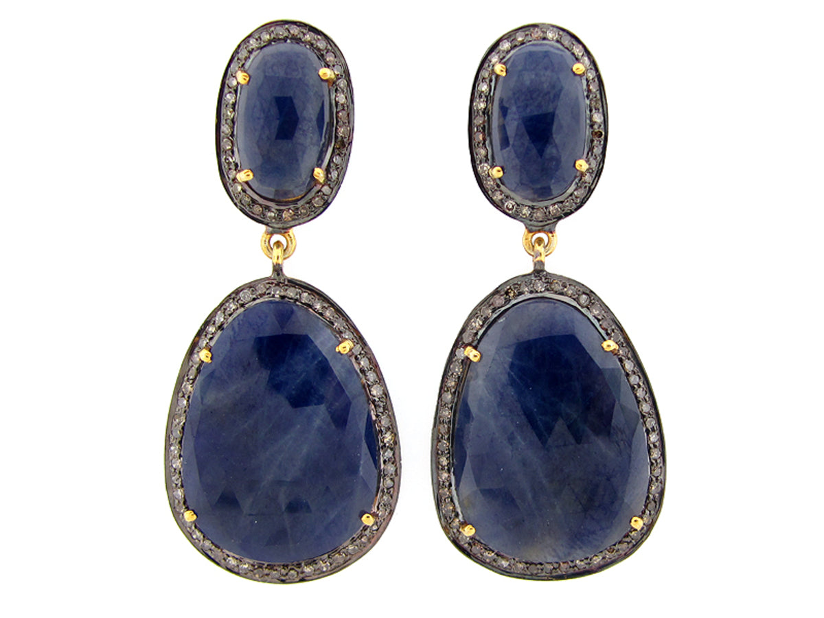 SAPPHIRE & BROWN DIAMOND EARRING, YELLOW FINISH, SILVER (H/N)