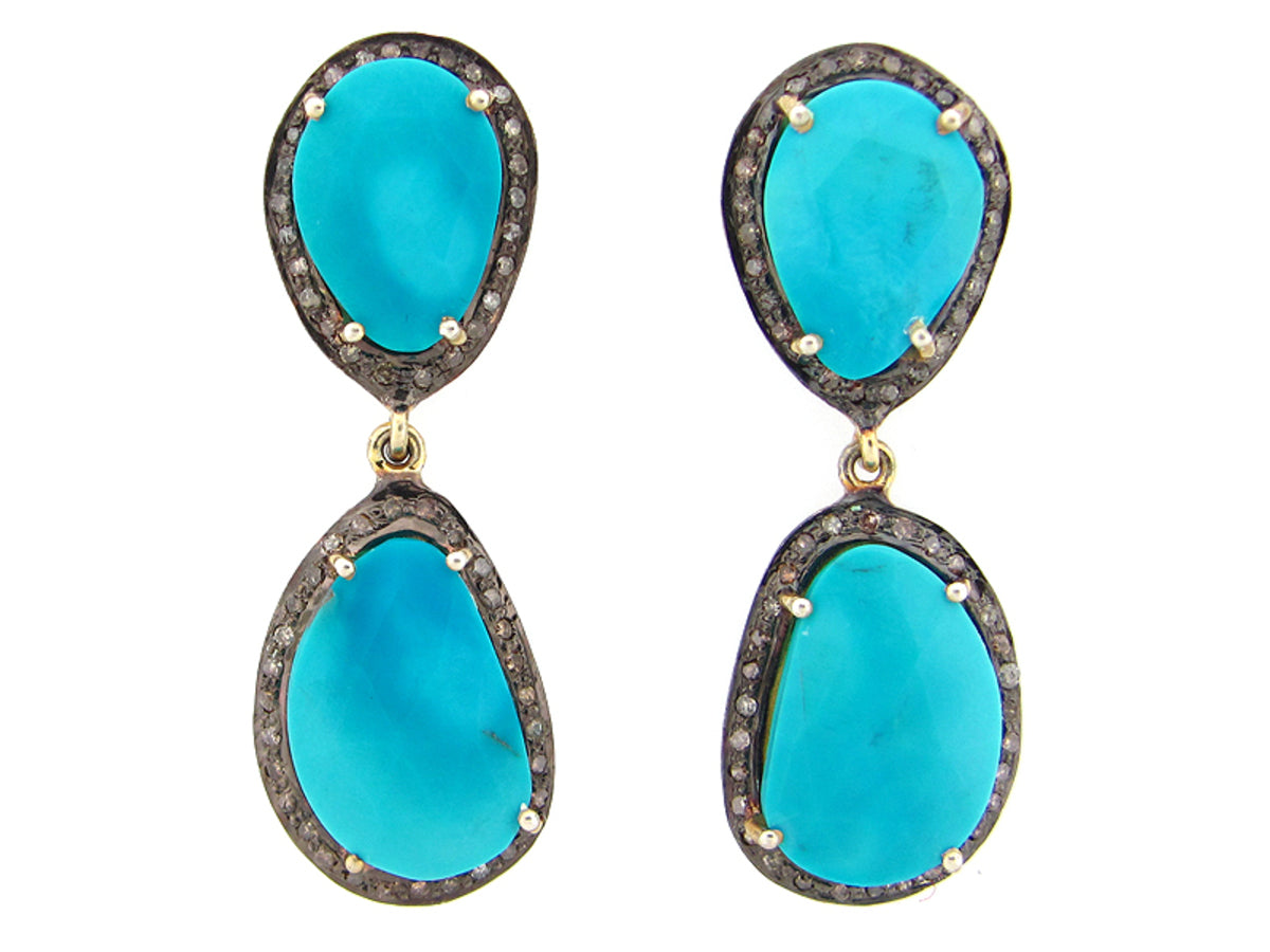 TURQUOISE & BROWN DIAMOND EARRING, SILVER (H)