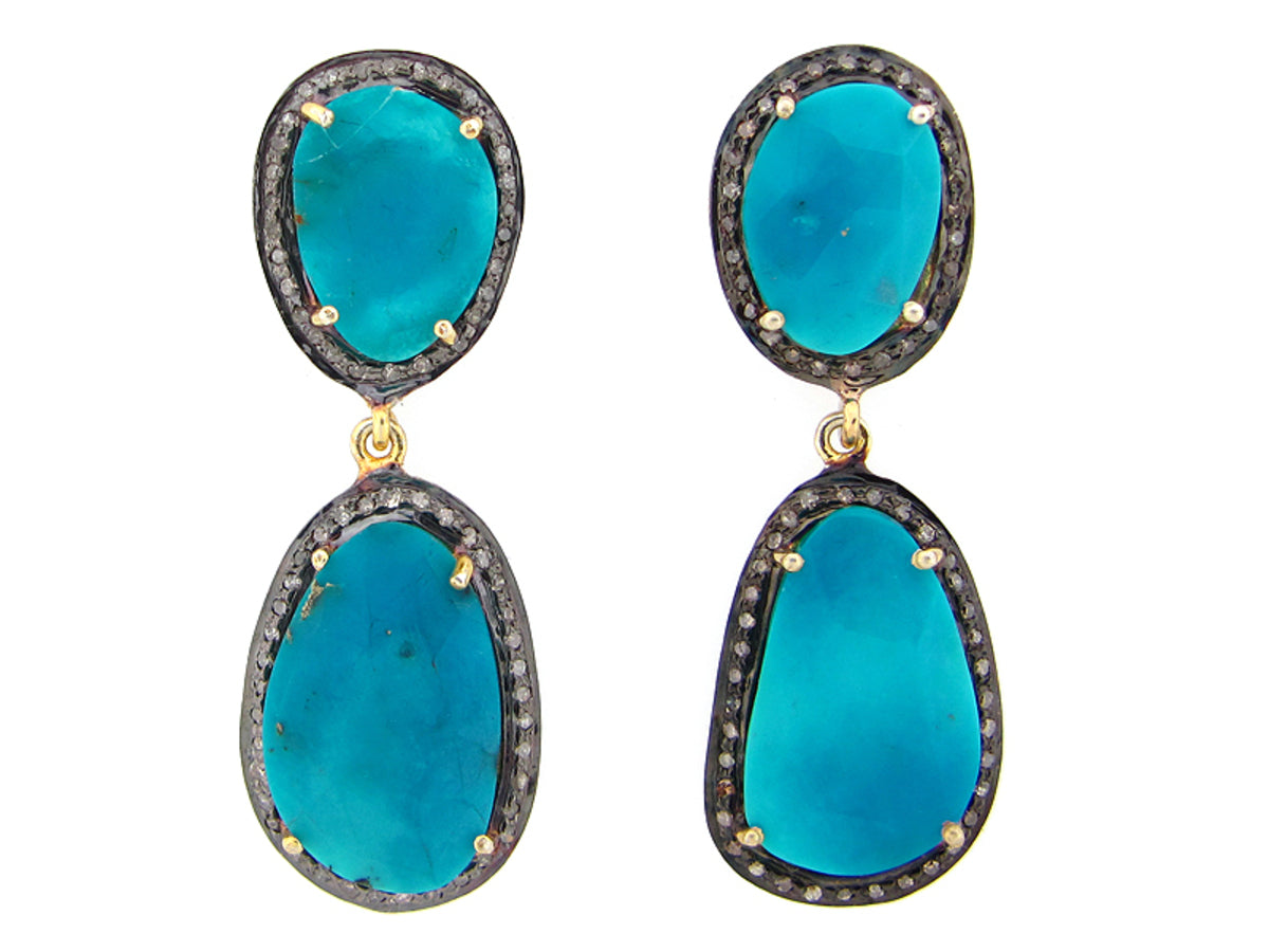 TURQUOISE & BROWN DIAMOND EARRING, SILVER (H)