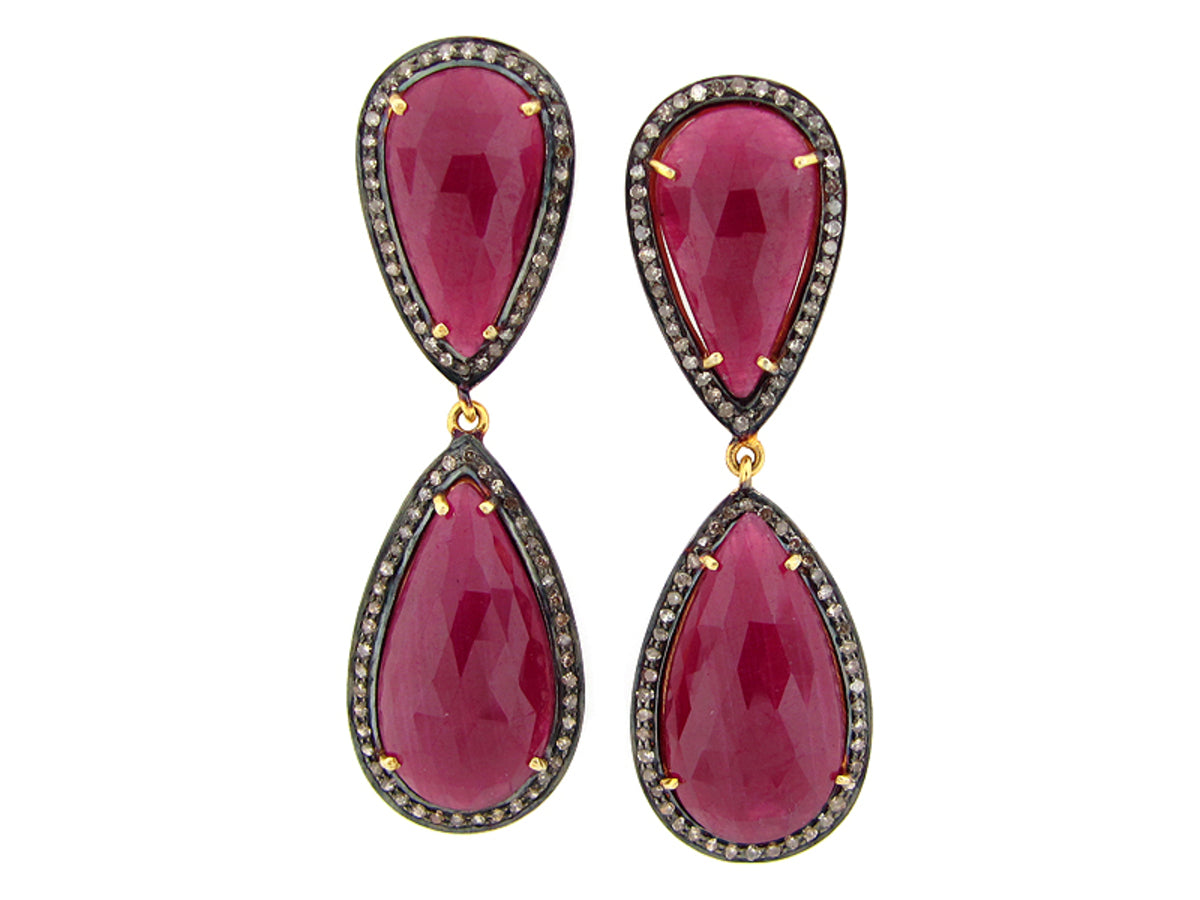 RUBY & DIAMOND EARRING, SILVER (N)