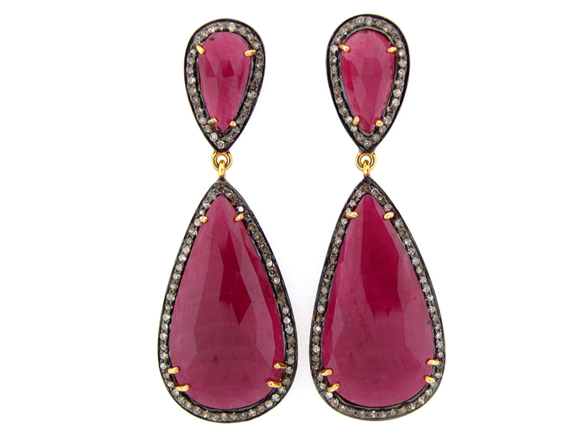 RUBY & DIAMOND EARRING, SILVER (N)