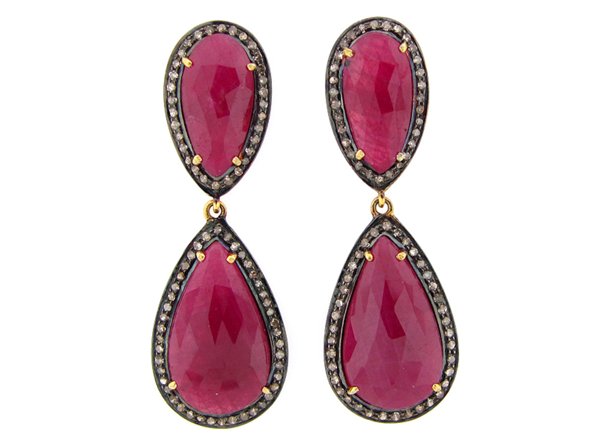 RUBY & DIAMOND EARRING, SILVER (N)