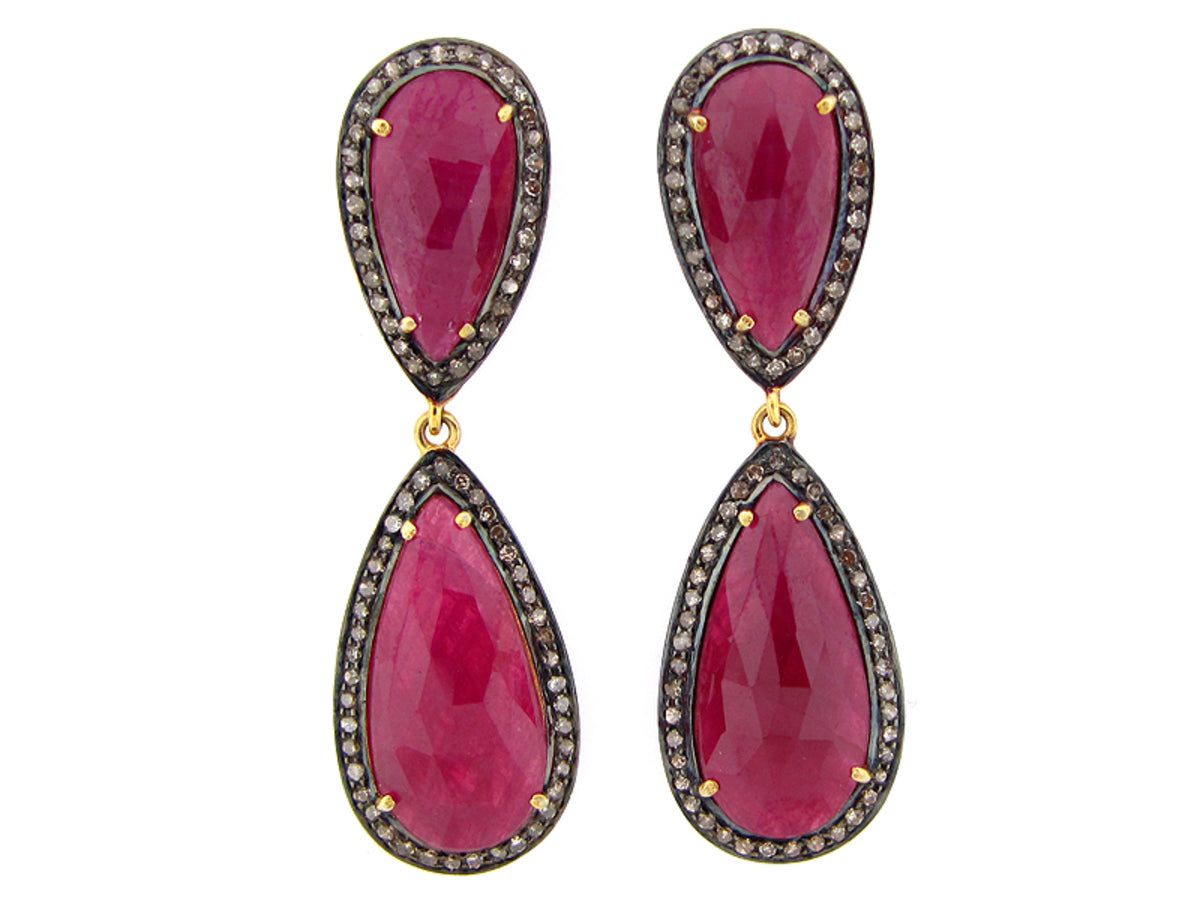 RUBY & DIAMOND EARRING, SILVER (N)