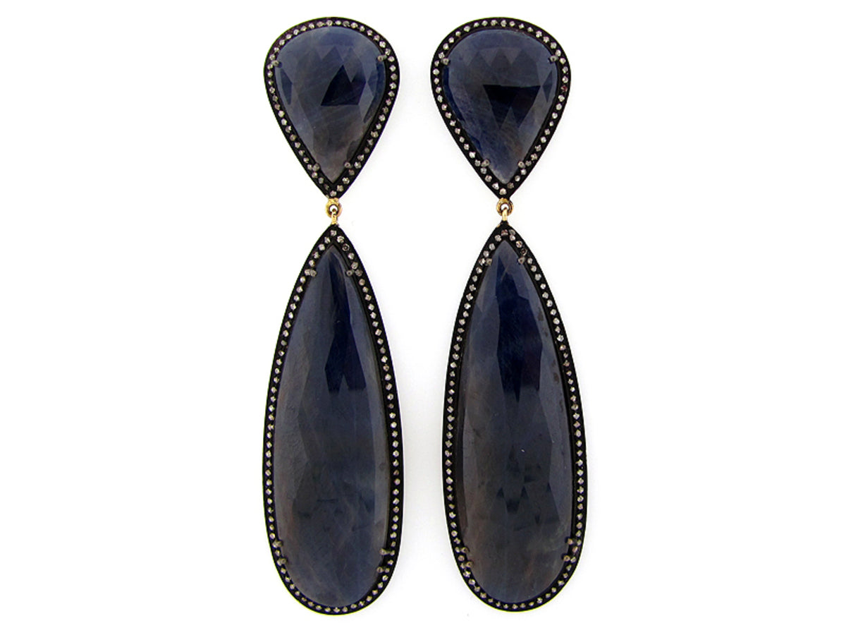 SAPPHIRE & BROWN DIAMOND EARRING, SILVER (N)