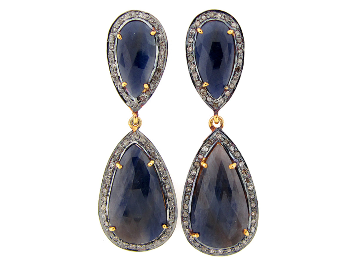 ROSE CUT SAPPHIRE & DIAMOND EARRING, SILVER (N)