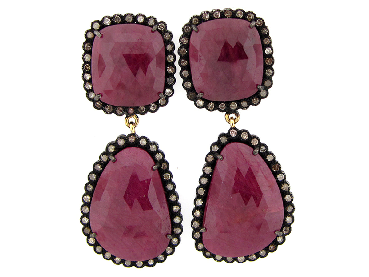 RUBY & BROWN DIAMOND EARRING, SILVER (N)