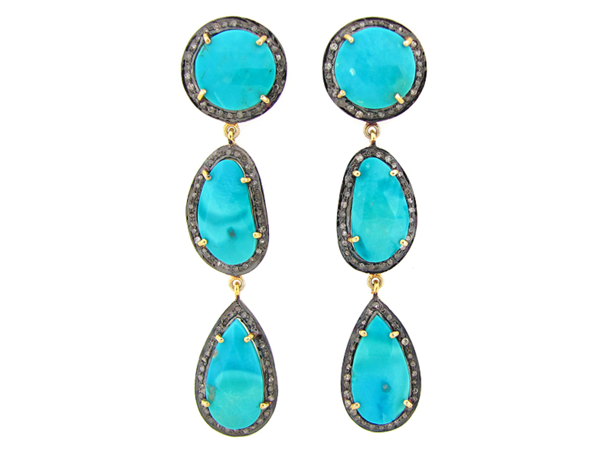 TURQUOISE & BROWN DIAMOND EARRING, SILVER (H)